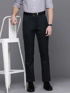 Louis Philippe Men Solid Super Slim Fit Mid-Rise Plain Woven Flat-Front Formal Trousers