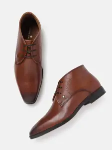 Louis Philippe Men Leather Mid-Top Formal Derbys with Brogues Detail