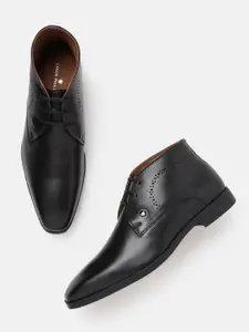 Louis Philippe Men Perforated Detail Mid-Top Leather Formal Derbys