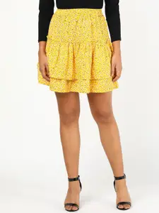 VAHSON Women Floral Printed Mini-Length Crepe Skirts