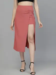 KASSUALLY Pink Ring Detailed Front Slit Asymmetry Skirt