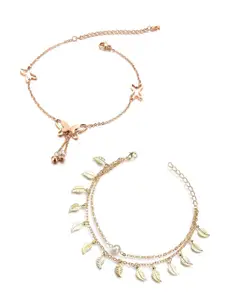 OOMPH Set of 2 Butterfly & Pearl Fashion Anklet