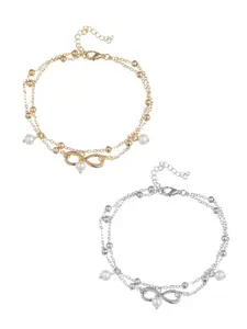 OOMPH Set Of 2 Pearl Beaded Anklets