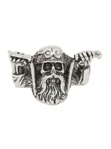 OOMPH Men Stainless Steel Vintage Gothic & Bearded Biker Skull Adjustable Finger Ring