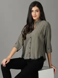 SHOWOFF Women Boxy Striped Cotton Casual Shirt