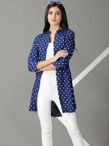SHOWOFF Women Blue Printed Casual Shirt