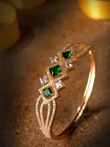 Saraf RS Jewellery Women Gold-Toned & Green Brass Cubic Zirconia Handcrafted Gold-Plated Bangle-Style Bracelet