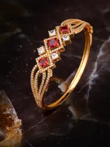 Saraf RS Jewellery Women Gold-Toned & Red Brass Cubic Zirconia Handcrafted Gold-Plated Bangle-Style Bracelet