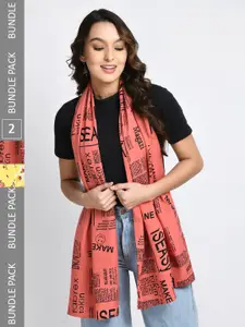V&M Women Yellow & Coral Printed Scarf