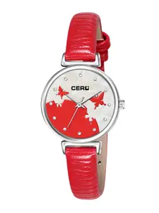 CERO Women Red Brass Printed Dial & Red Straps Analogue Watch