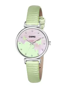 CERO Women Brass Mother of Pearl Dial & Green Straps Analogue Watch AB64-FLY