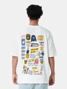 The Souled Store Men White Sports Applique Oversized T-Shirt