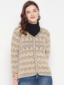 Zigo Women V-Neck Self Design Cardigan Sweater