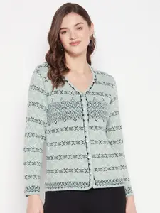 Zigo Women V-Neck Self Design Wool Cardigan Sweater