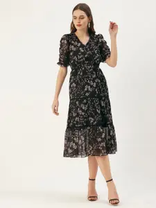 DressBerry Black Floral Georgette Midi Dress