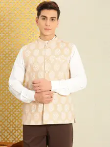 House of Pataudi Pure Cotton Printed Mandarin Collar Jashn Nehru Jacket