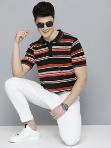 HERE&NOW Men Striped Polo Collar T-shirt