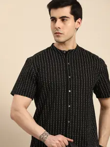 Anouk Men Pure Cotton Striped Band Collar Casual Shirt