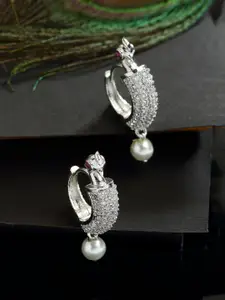 ZENEME Silver-Plated Peacock Shaped Drop Earrings