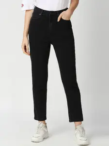 Pepe Jeans Women Black Relaxed Fit High-Rise Cotton Jeans