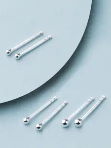 Accessorize Set Of 3 925 Pure Sterling Silver Ball Studs Earrings