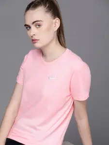 Nike Women Solid Pure Cotton Round Neck T-shirt