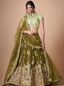 ODETTE Embroidered Semi-Stitched Lehenga & Unstitched Blouse With Dupatta