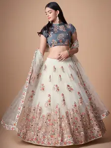 ODETTE Embroidered Semi-Stitched Lehenga & Unstitched Blouse With Dupatta