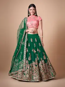 ODETTE Embroidered Semi-Stitched Lehenga & Unstitched Blouse With Dupatta