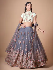 ODETTE Embroidered Semi-Stitched Lehenga & Unstitched Blouse With Dupatta