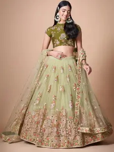 ODETTE Embroidered Beads and Stones Semi-Stitched Lehenga & Unstitched Blouse With Dupatta