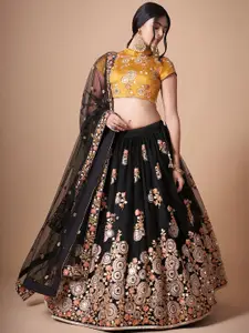ODETTE Embroidered Beads and Stones Semi-Stitched Lehenga & Unstitched Blouse With Dupatta