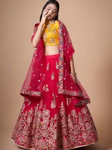 ODETTE Embroidered Beads and Stones Semi-Stitched Lehenga & Unstitched Blouse With Dupatta