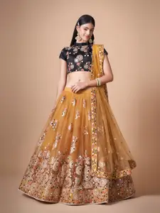 ODETTE Embroidered Beads and Stones Semi-Stitched Lehenga & Unstitched Blouse With Dupatta