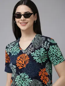 Van Heusen Woman Tropical Printed V-Neck Casual T-shirt