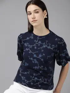 Van Heusen Woman Round Neck Floral Printed Puff Sleeves T-shirt