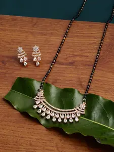 PANASH Gold-Plated AD-Studded Handcrafted Mangalsutra With Earrings