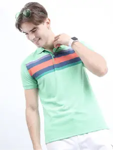 HIGHLANDER Men Green Colourblocked Extended Sleeves Slim Fit T-shirt