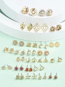 AMI Set of 25 Gold-Plated Contemporary Studs Earrings