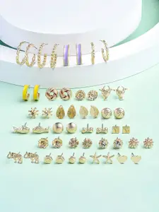 AMI Set Of 25 Gold-Plated Artificial Stones Studded Contemporary Shaped Studs