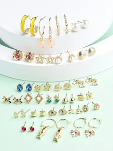 AMI Set of 25 Contemporary Studs & Hoop Earrings