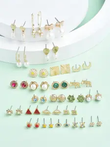 AMI Set of 25 Gold-Plated Contemporary Studs Earrings