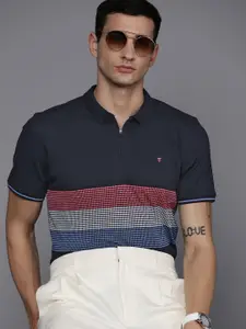 Louis Philippe Sport Striped Spread Collar  Slim Fit T-shirt