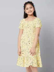 Stylo Bug Stylo Bug Yellow Girls Floral Printed Pure Cotton A-Line Dress