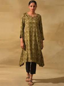 W The Folksong Collection Women Notched Neck Paisley Printed Indie Prints Kurta