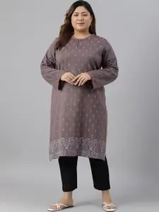 W Women Plus Size Ethnic Motifs Printed Keyhole Neck Flared Sleeves Acrylic Kurta