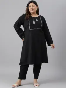W Women Plus Size Yoke Design Thread Work Acrylic Kurta