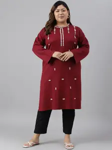 W Women Plus Size Floral Embroidered Keyhole Neck Thread Work Acrylic Kurta