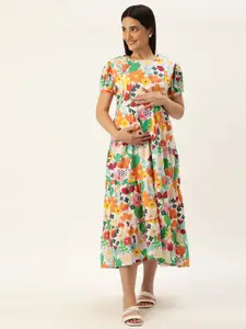 Nejo Nejo Floral Printed Maternity A-Line Midi Dress
