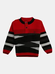 V-Mart Boys Red Colourblocked Pullover Wool Sweatshirt